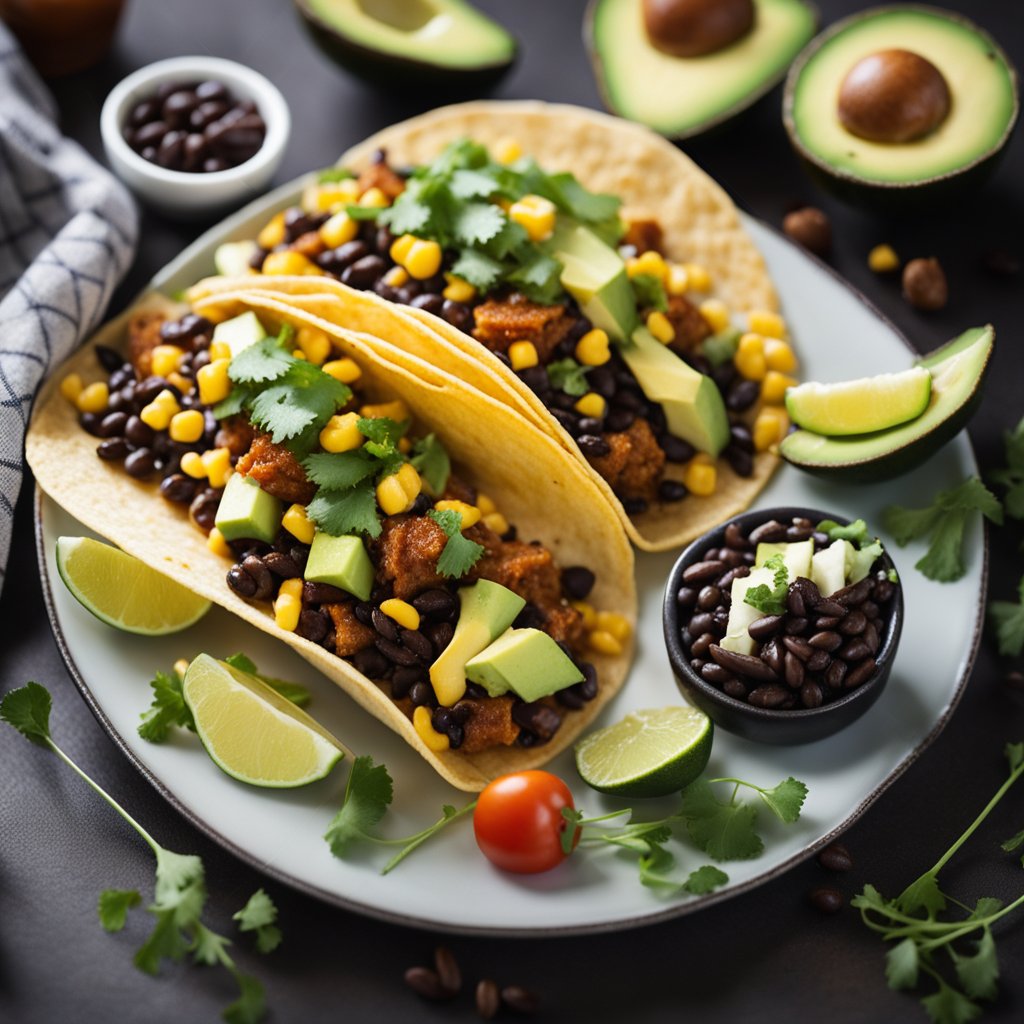 Vegan Tacos, featuring Trader Joe's soy chorizo paired with the rich textures of black beans, corn, and creamy avocado