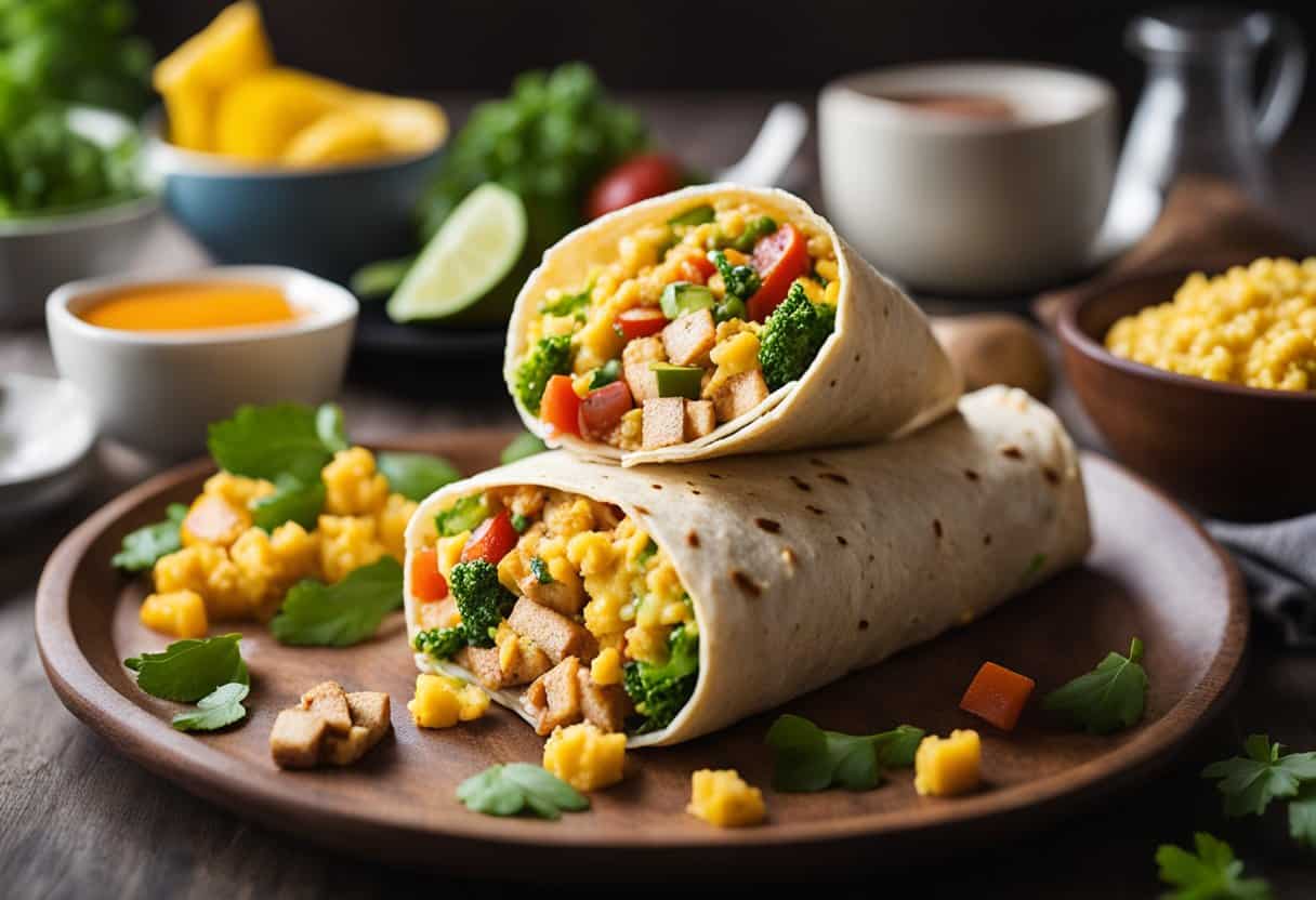 tofu scramble burritos with veggies and tofu